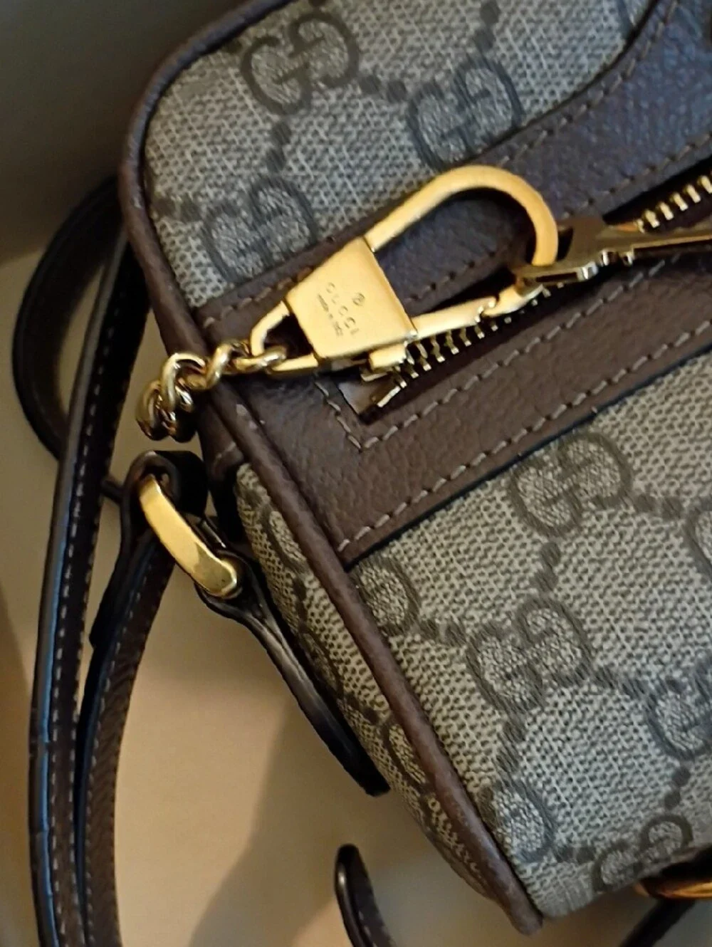 Gucci Beige/Brown Monogram Crossbody with Green-Red Web - Picture 10 of 11